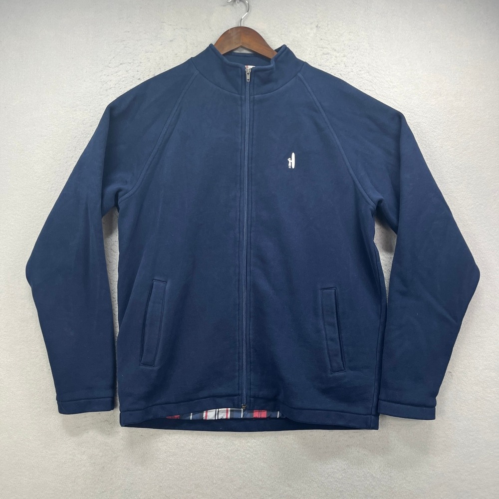 johnnie-O Full Zip Jacket Mens L Navy Plaid Lined Casual Preppy Classic Golf